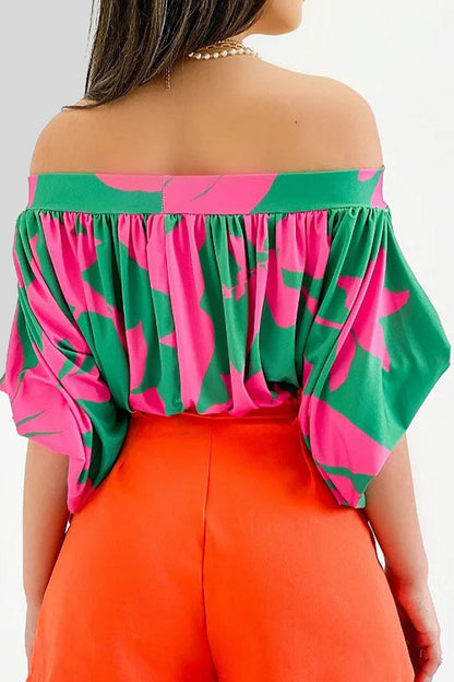 Print Patchwork Off the Shoulder T-shirts