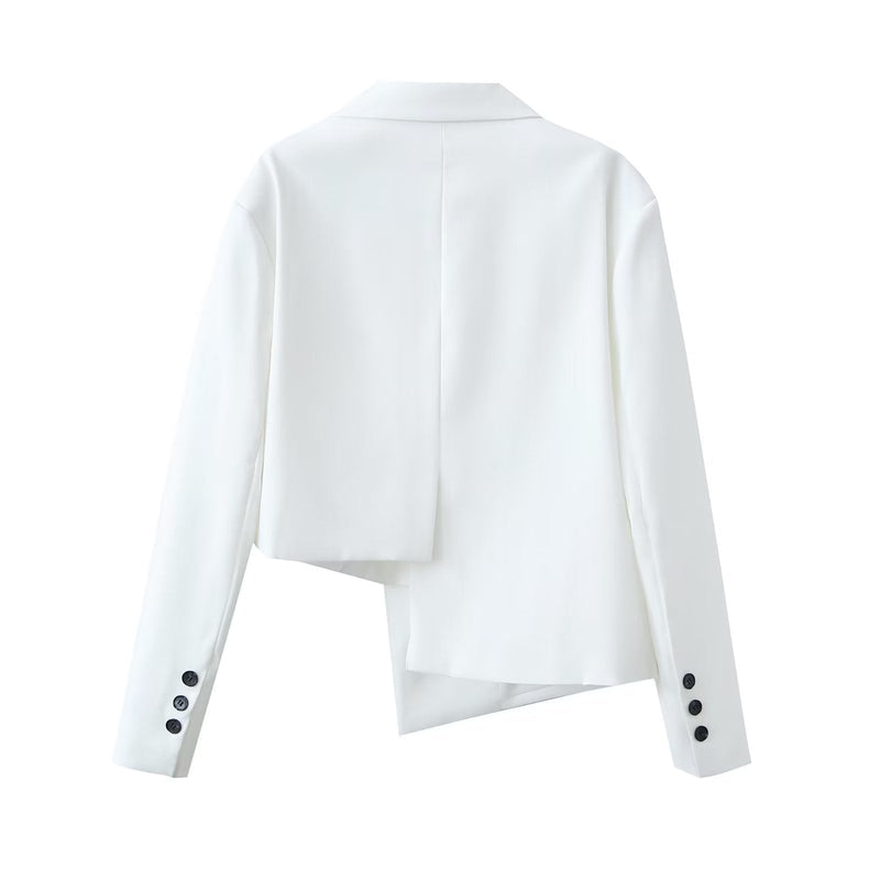 Autumn Winter Irregular Asymmetric Blazer High Waist Wide Leg Pants Set