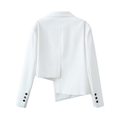 Autumn Winter Irregular Asymmetric Blazer High Waist Wide Leg Pants Set