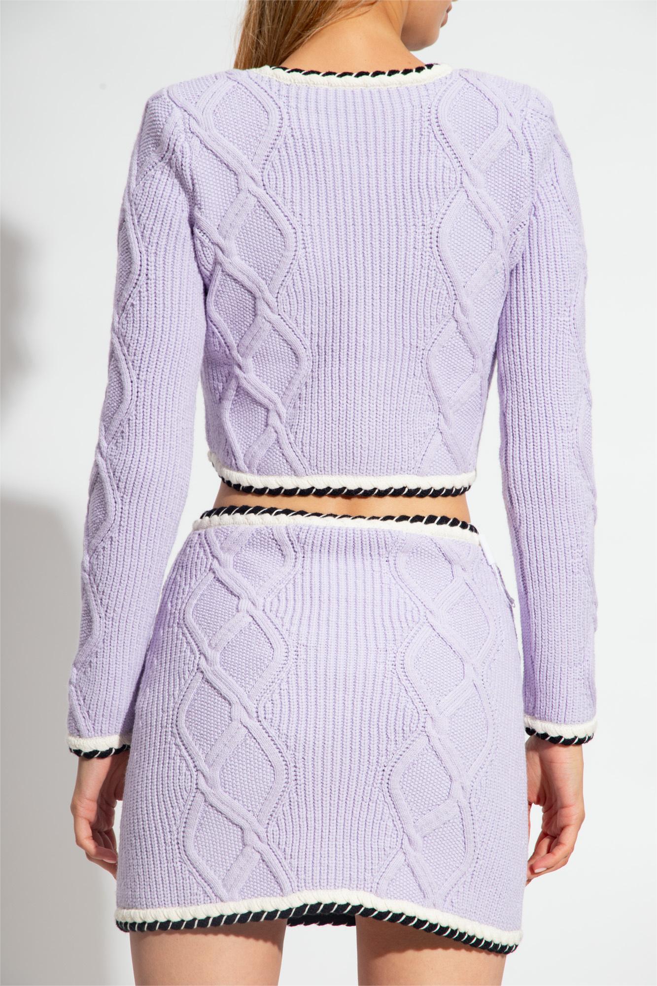 Long Sleeve V-neck Knit Short Sweater Purple