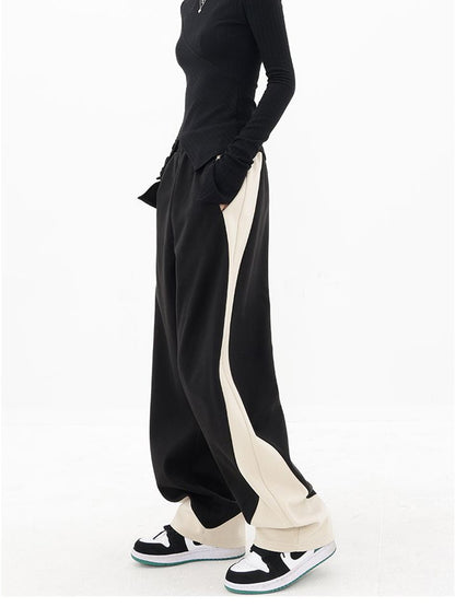 Spring Retro Loose Contrasting Trousers Joggers Baggy Wide Leg Sweatpants High Waisted Sporty Y2k Pants Clothes