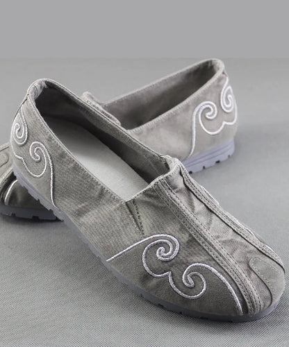 Grey Flat Feet Shoes for Cotton Fabric Stylish Embroidered Flats