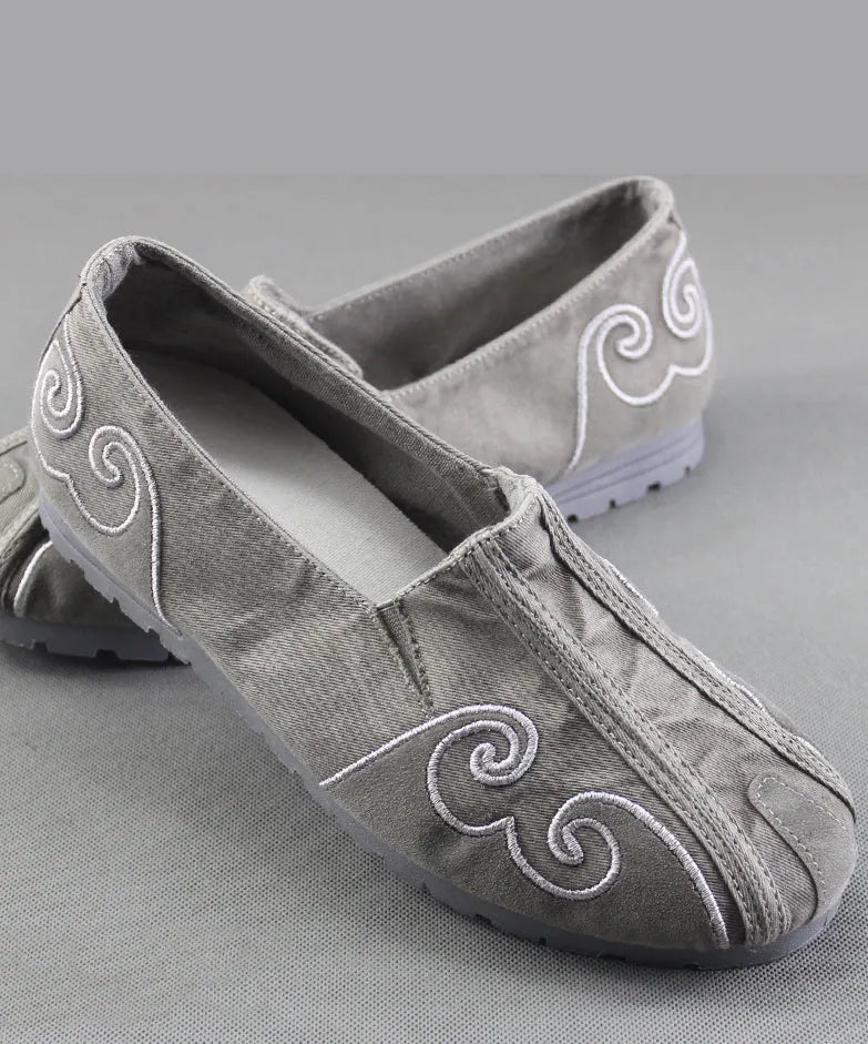 Grey Flat Feet Shoes for Cotton Fabric Stylish Embroidered Flats