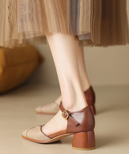 Apricot Boutique Cowhide Leather Sandals Splicing Buckle Strap Oi004