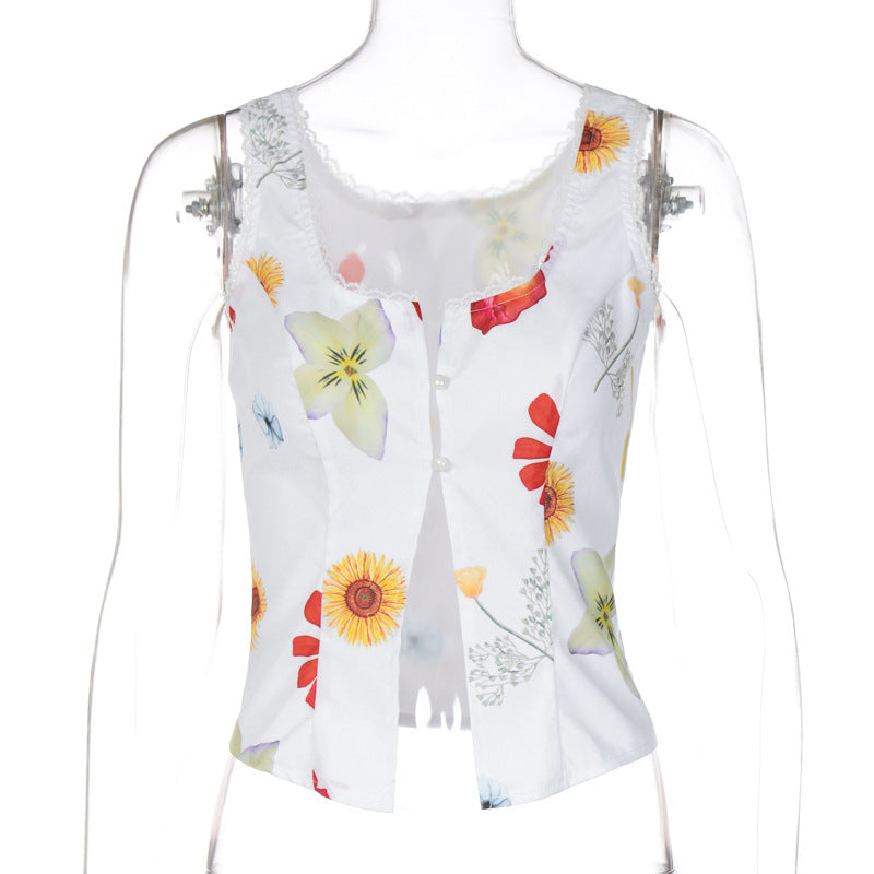 Clothing Summer Square Collar Sleeveless Buckle Cardigan Short Cropped Vest Hair