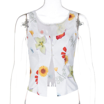 Clothing Summer Square Collar Sleeveless Buckle Cardigan Short Cropped Vest Hair