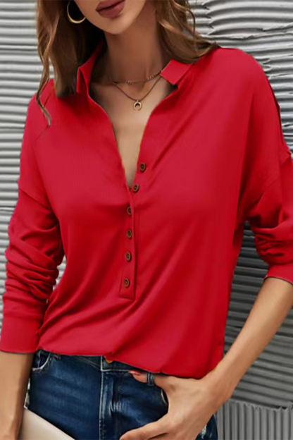 Buttons Color Turndown Collar T-shirts