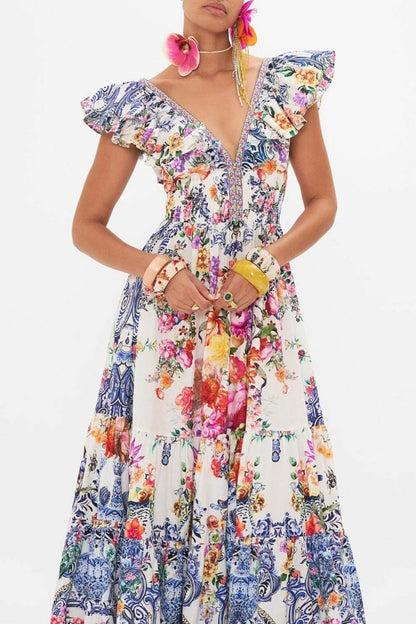 June Printed Ruffle Maxi Dress