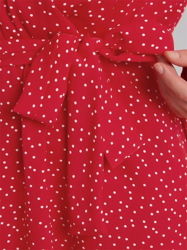Tossy Lace-up High Waist V-neck Mini Dress for Slim Long Sleeve Bandage Dress Female Printed Dress Summer