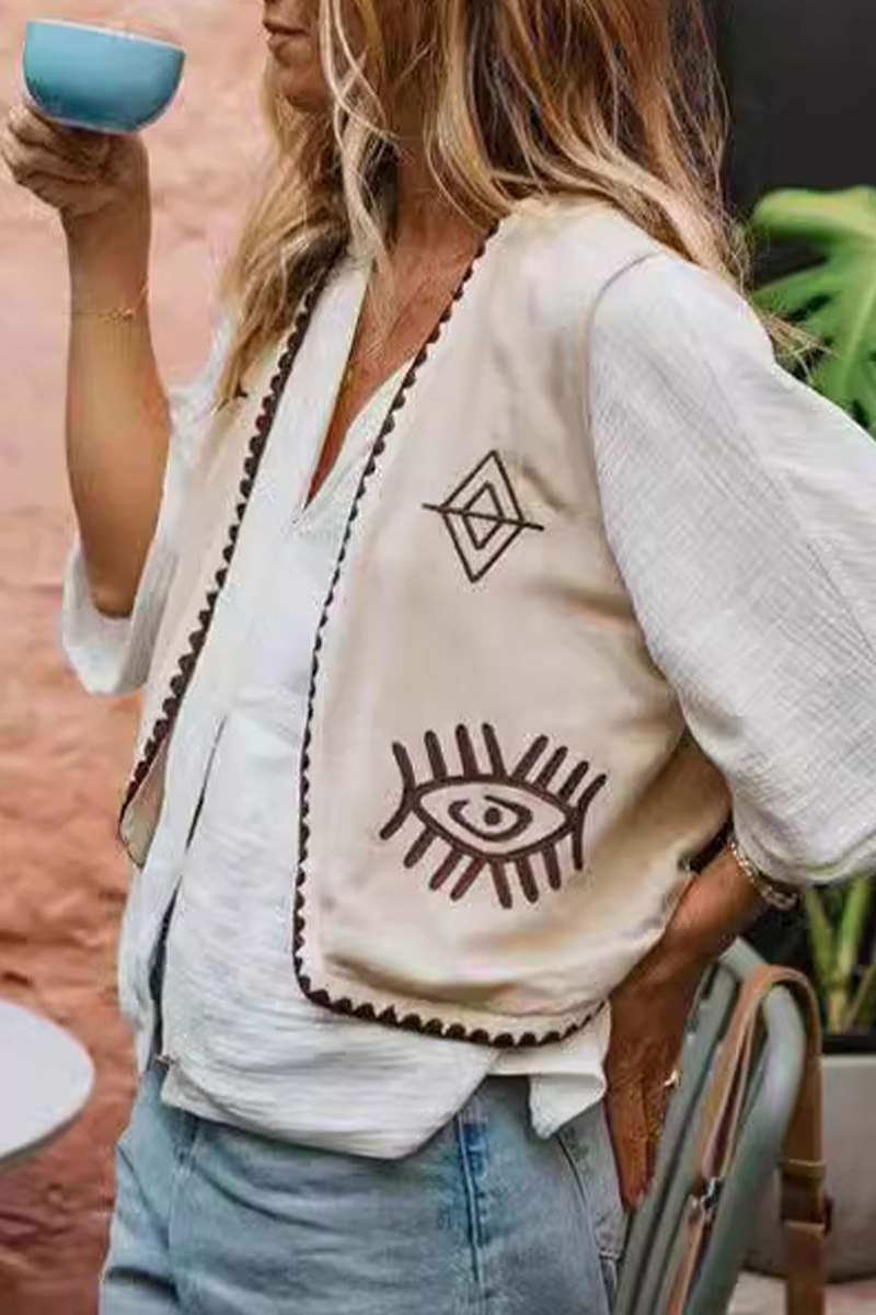 Colorblock Patchwork Embroidery Cardigan Collar Waistcoats