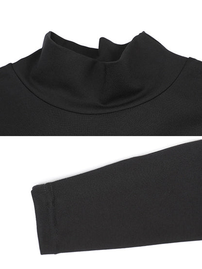 Black False-two Split-joint High-neck Sweatshirt T-shirt
