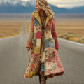 Women's Vintage Patchwork Floral Art Cozy Knit Hooded Long Cardigan artswardrobe