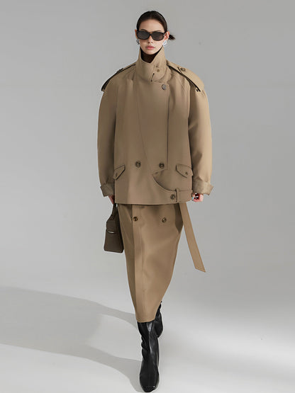 Asymmetrical Lapel Trench Coat