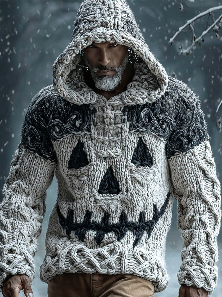 Halloween Spooky Face Viking Art Men's Knit Hoodie artswardrobe