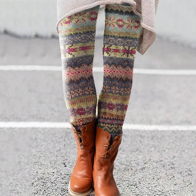 Retro Christmas Pattern Knitted Print Leggings elevenforest