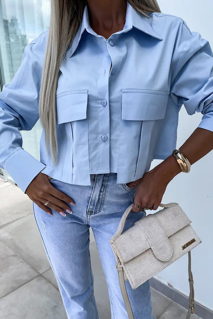 British Style Buttons Turndown Collar Tops