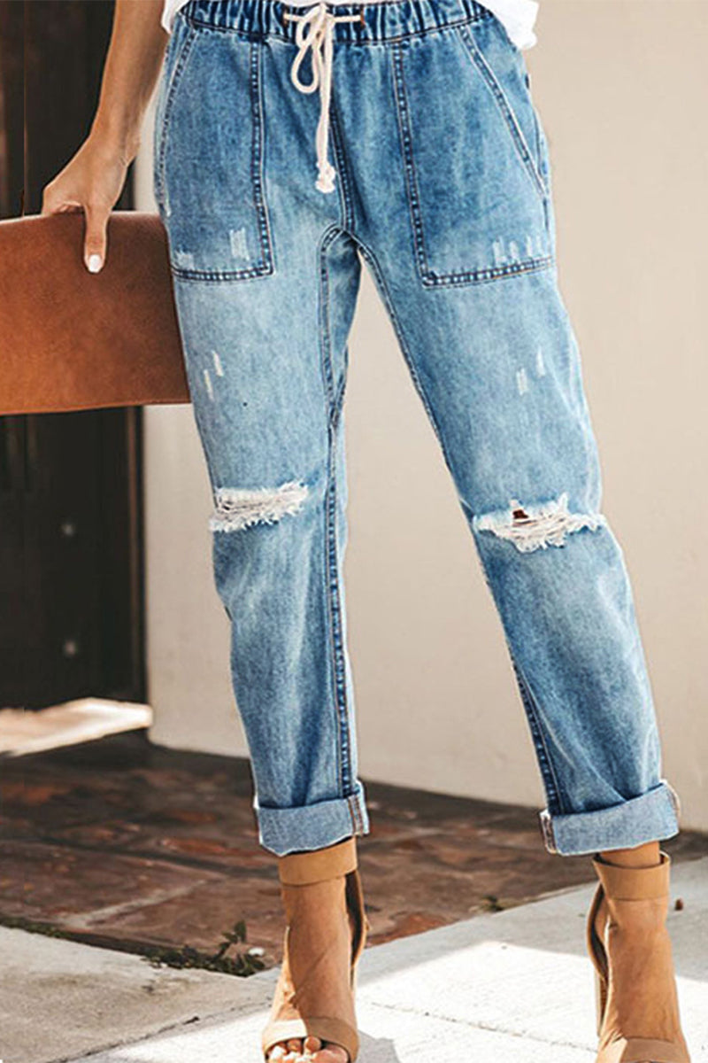 Street Ripped Frenulum Straight Denim Jeans(3 Colors)