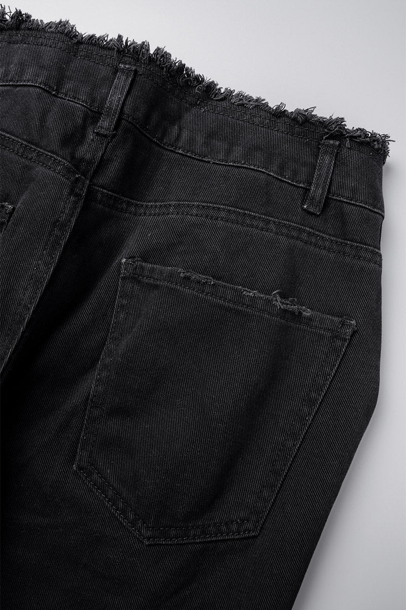 Ripped Patchwork Mid Waist Regular Denim Jeans (subject to the Actual Object)(5 Colors)