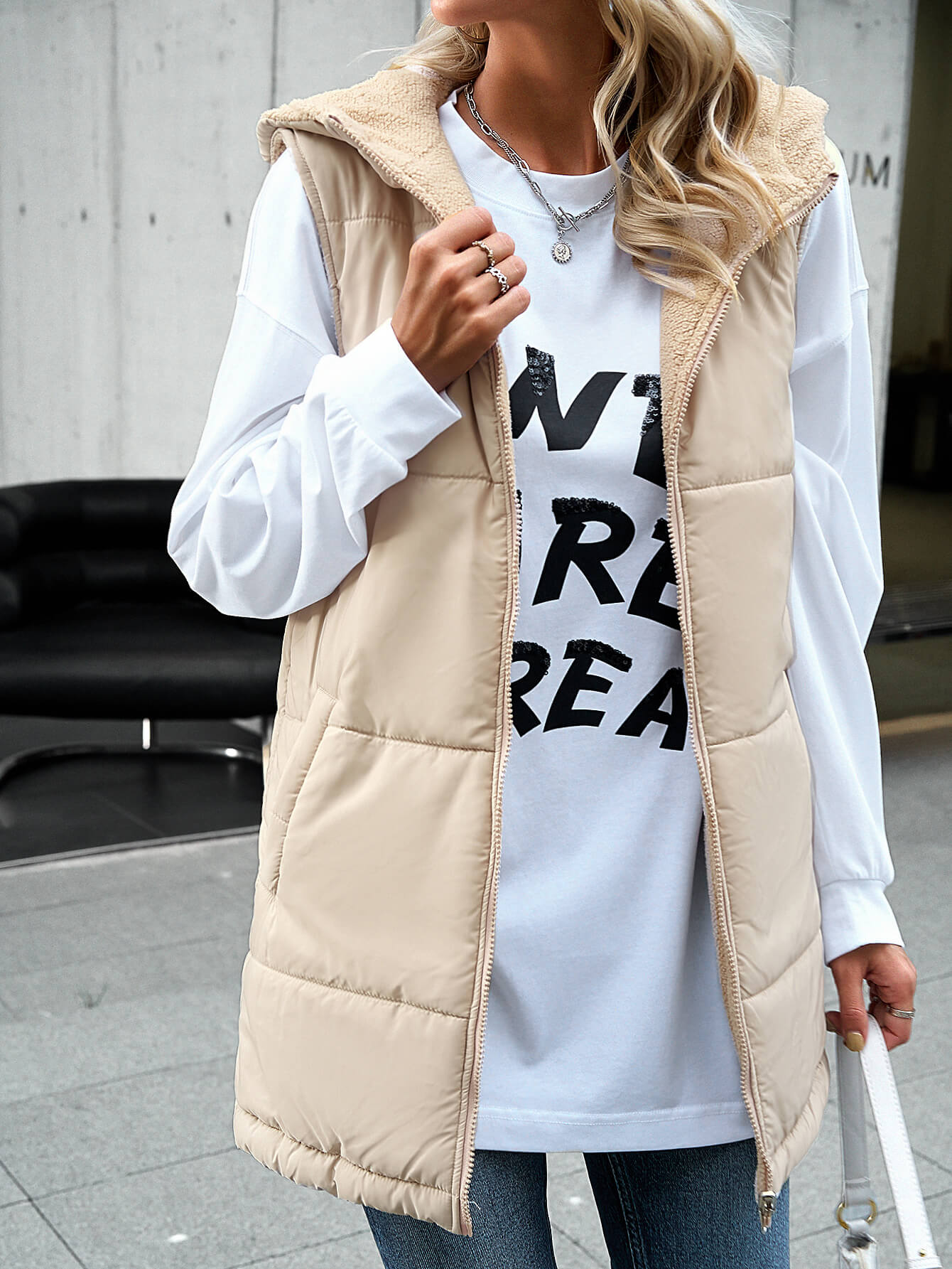 Fall and Forever Hooded Puffer Vest - Apricot