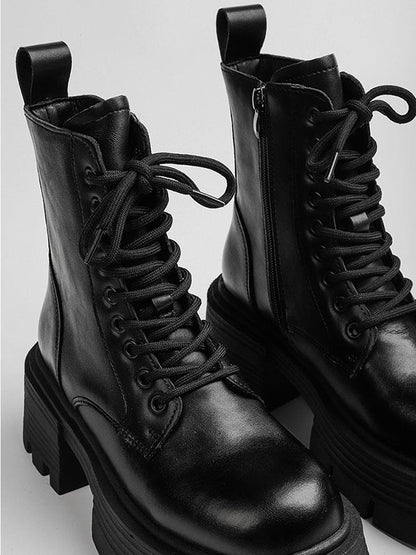 Lace-up Round-toe Split-joint Boots Platform Shoes
