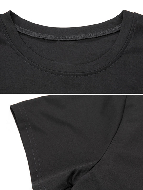 False Two Loose Printing Split-joint Round-neck T-shirts Tops