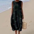 Cute Cat Face Pattern Comfy Linen Tank Dress artswardrobe