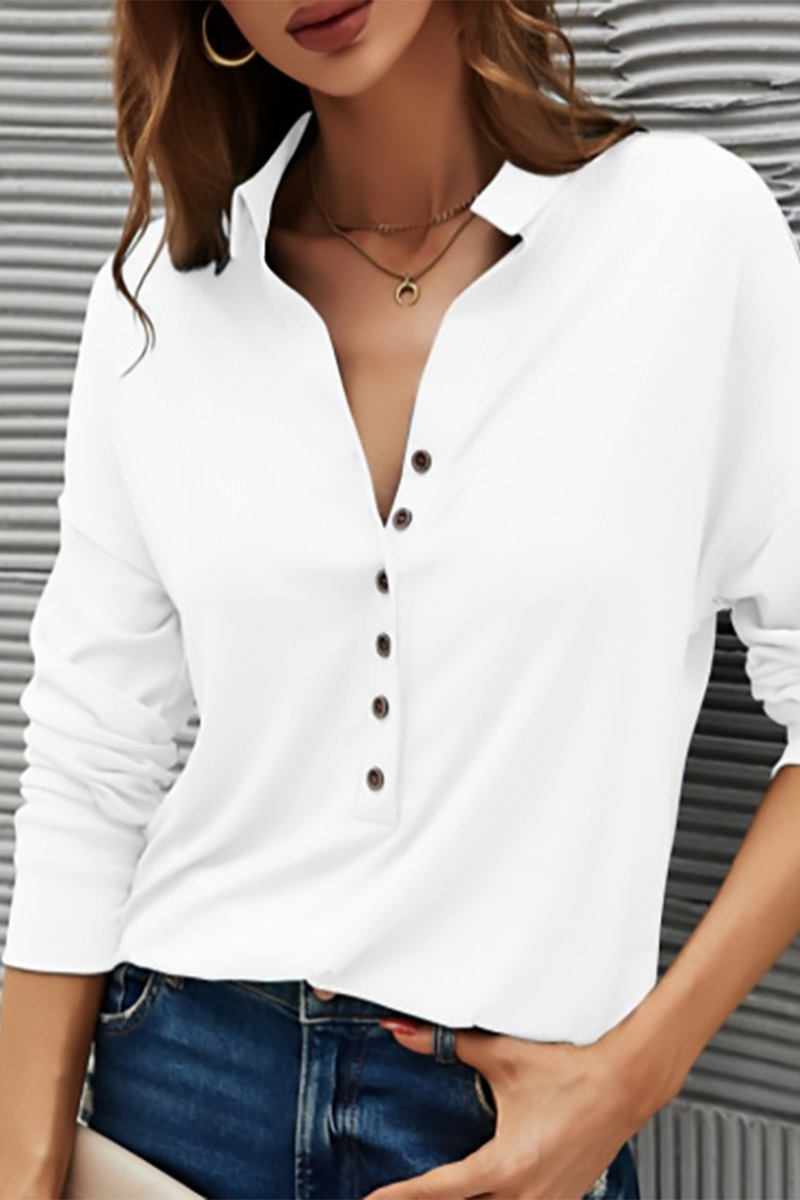 Buttons Color Turndown Collar T-shirts