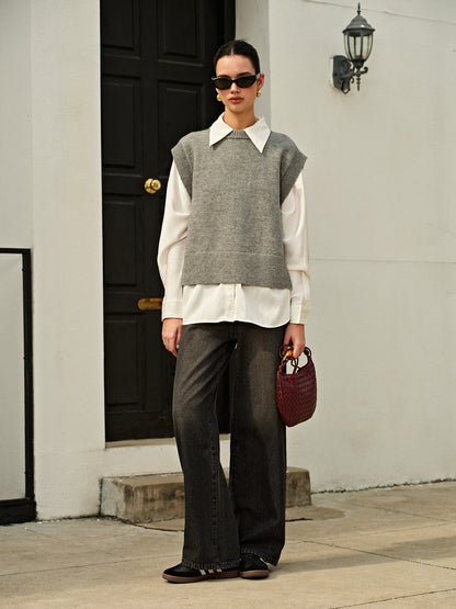 Versatile Side Buckle Belt Sweater Vest