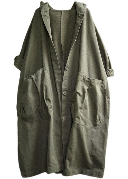 Unique Green Button Pockets Patchwork Fall Hoodies Outwear Long Sleeve