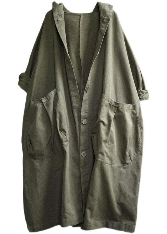Unique Green Button Pockets Patchwork Fall Hoodies Outwear Long Sleeve