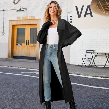 Autumn Winter Polo Collar Long Sweaters Cardigan – Loose Lazy Sweater Coat