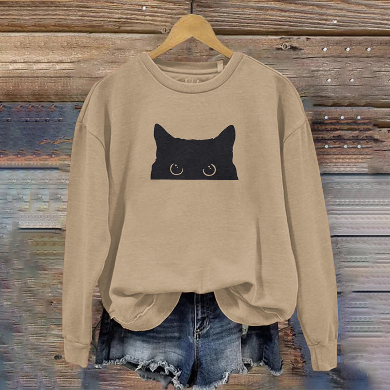 Comstylish Women's Black Cat Abstract Art Painting Sweatshirt