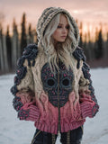 Women's Vintage Celtic Skull Gradient Art Cozy Knitted Hooded Cardigan elevenforest