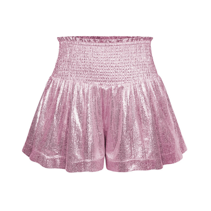 Choose to Sparkle Metallic Shorts - Pink