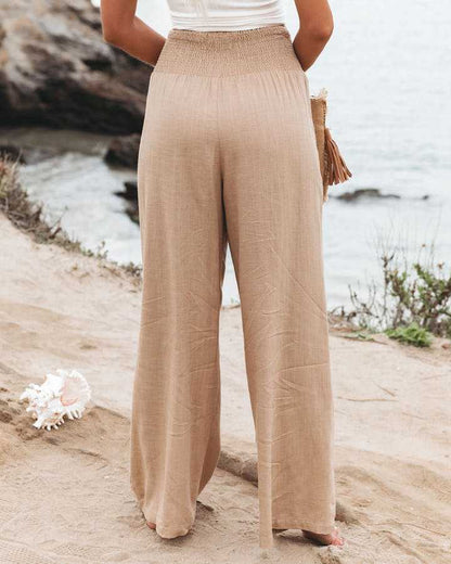 Spring Summer Cotton Linen Wide Leg Pants Trousers