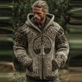 Men's Vintage Viking Tree Of Life Jacquard Knitted Cozy Zipper Up Hooded Cardigan artswardrobe