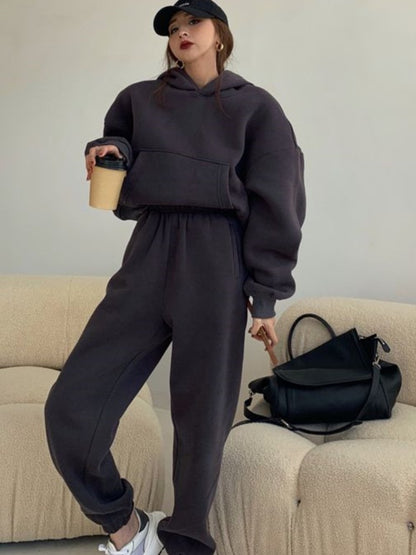 Spring Fleece Cotton 2 Pieces Sets Hoodies Sweatshirt Tracksuit Pullover Female Pants Suits Plus Sport Home Outfits