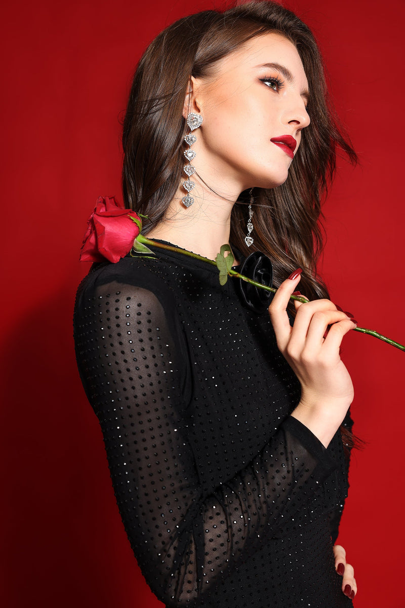 Rhinestone Stand Collar Mermaid Maxi Dress