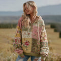 Women's Vintage Floral Patchwork Zipper Casual Hooded artswardrobe