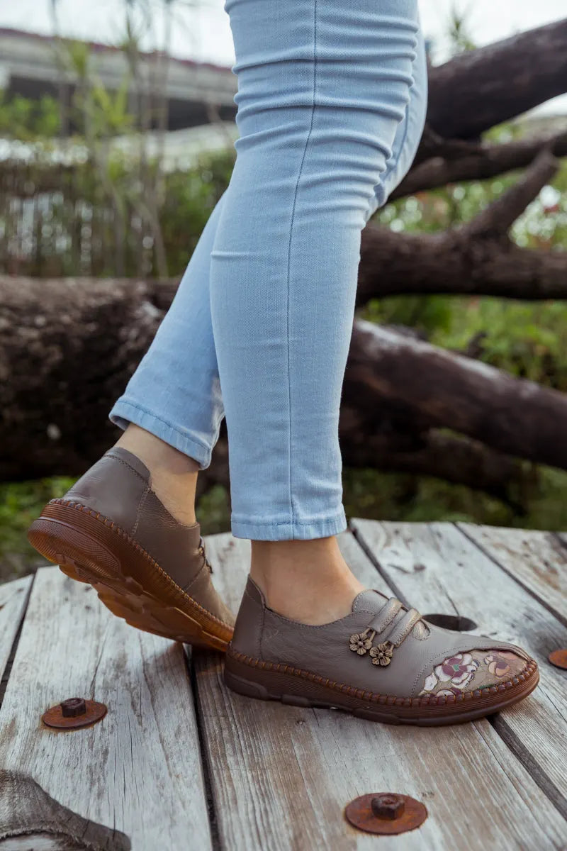Rumour Has It| Embroidered Leather Loafer - Grey