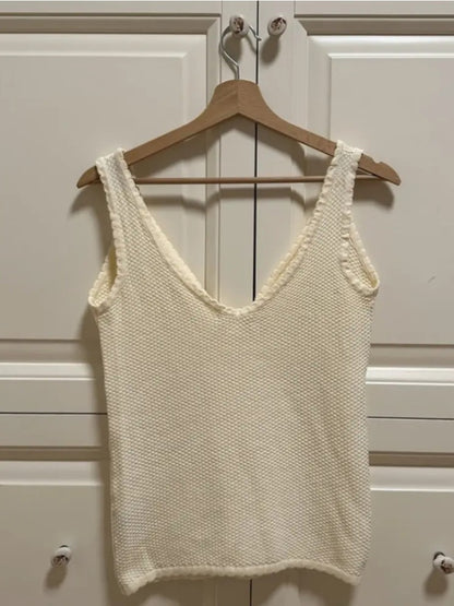 Taruxy Retro Deep V Neck Crop Top Y2k Ruffle Tank Tops Tie Up Bow Knitted Woman Backless Tops New