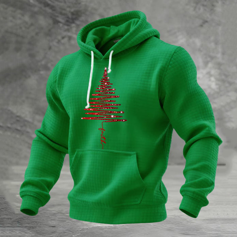 Comstylish Red Christmas Tree Pattern Warm Men's Hoodie