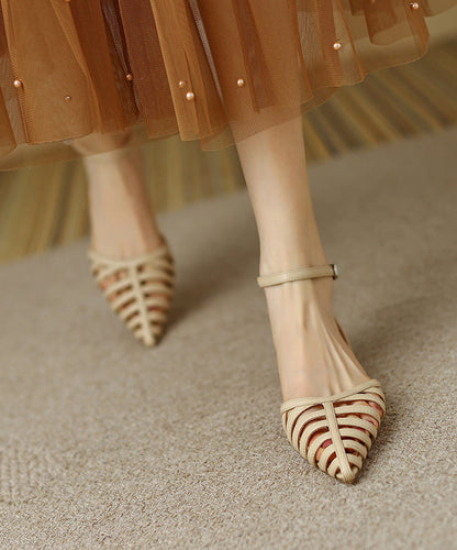 Black Faux Leather Splicing Sandals Hollow Out Pointed Toe Kj074