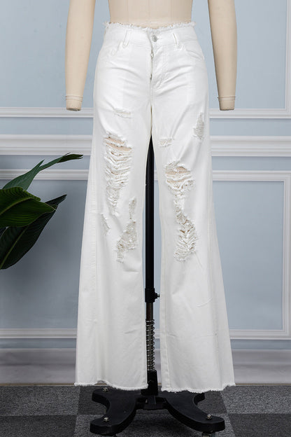 Ripped Patchwork Mid Waist Regular Denim Jeans (subject to the Actual Object)(5 Colors)