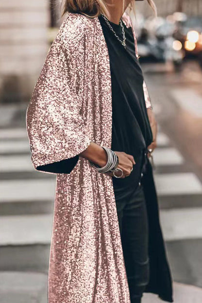 Street Sequins Sequined U Neck Outerwear