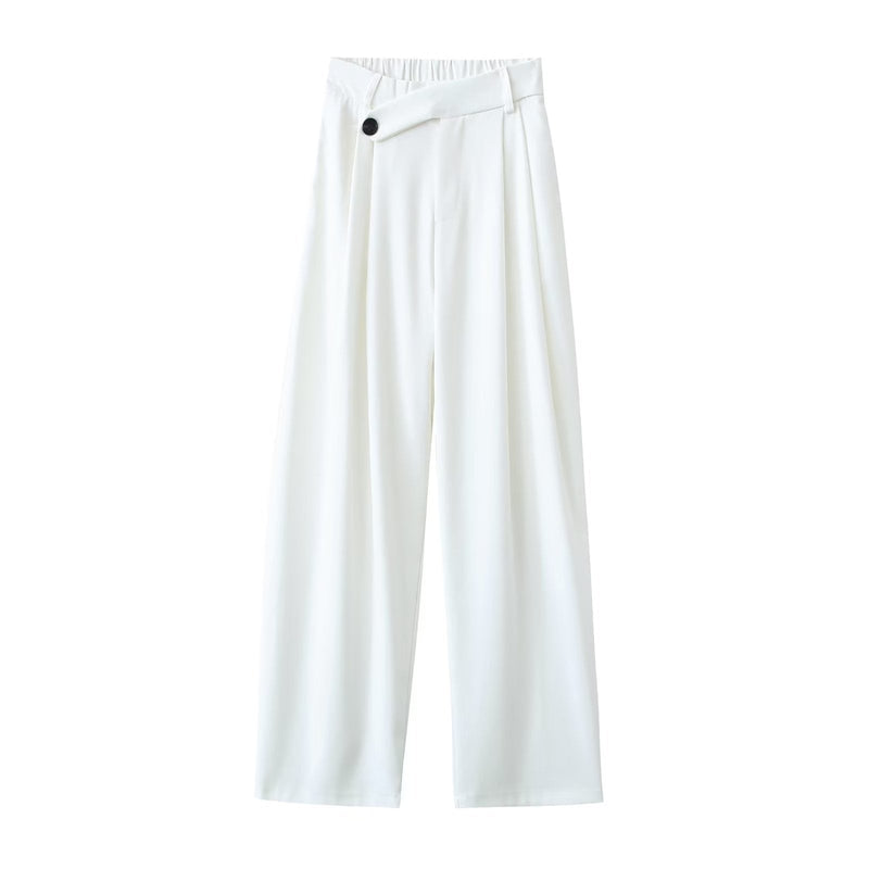 Autumn Winter Irregular Asymmetric Blazer High Waist Wide Leg Pants Set