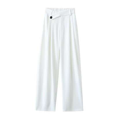 Autumn Winter Irregular Asymmetric Blazer High Waist Wide Leg Pants Set