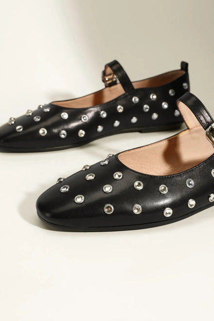 Studded Rhinestones Mary Jane One-line Buckle Ballet Flats