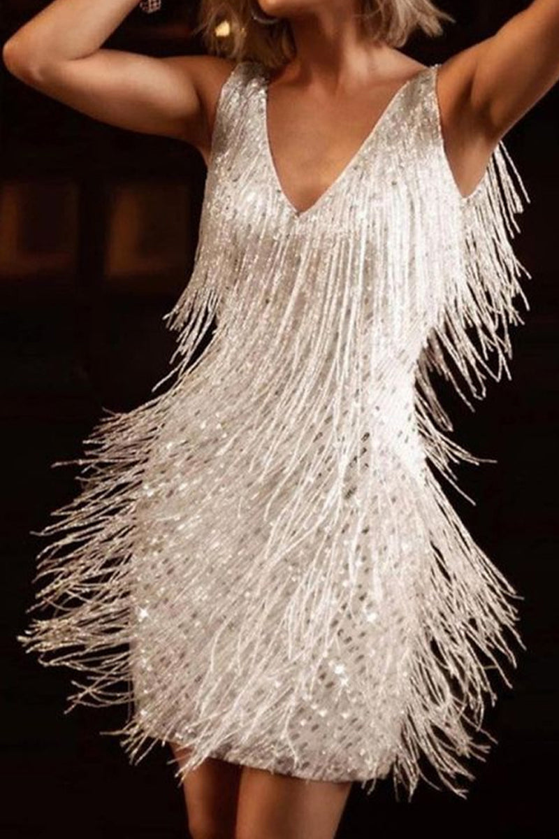 Party Tassel V Neck Vest Dress Dresses(6 Colors)