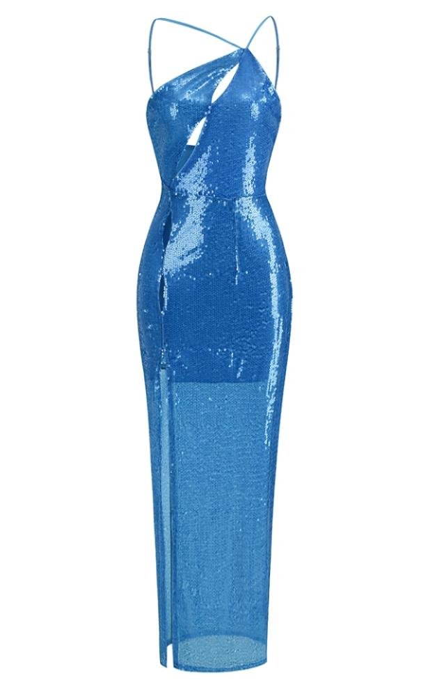 Hedy Sequins Cut-out Slit Maxi Dress